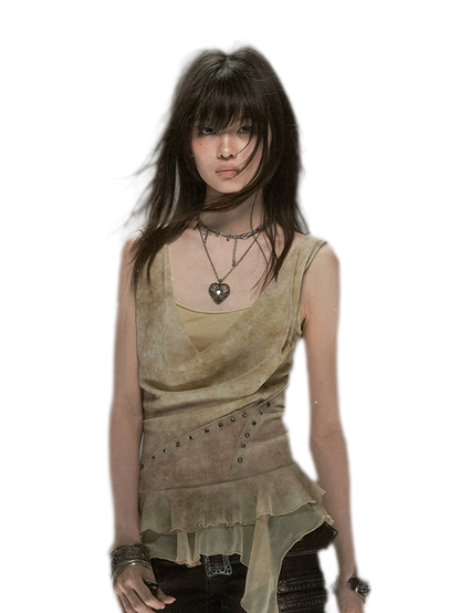 Dyed Chiffon Cowl Tank
