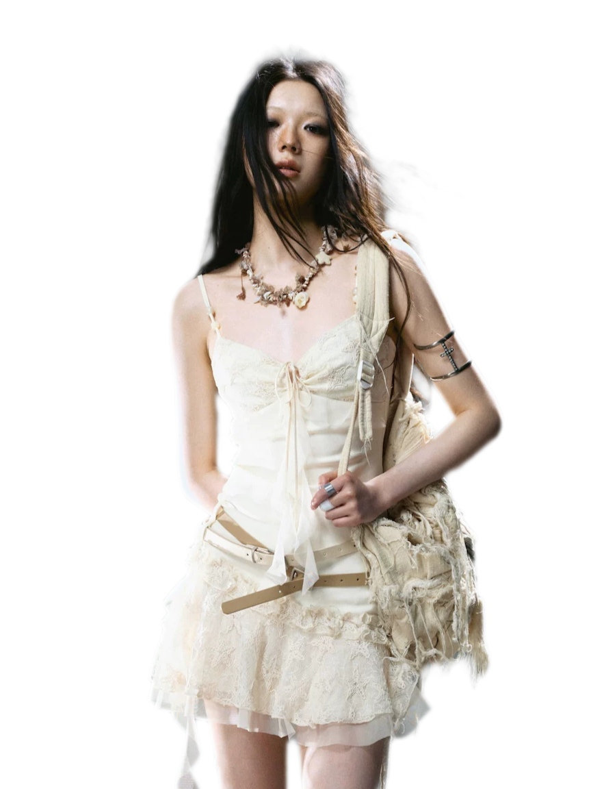 Ruched Mesh Strap Dress