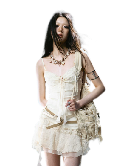 Ruched Mesh Strap Dress