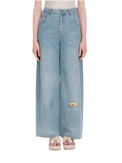 13DE MARZO Bear Appliqué Wide Jeans – Jeans