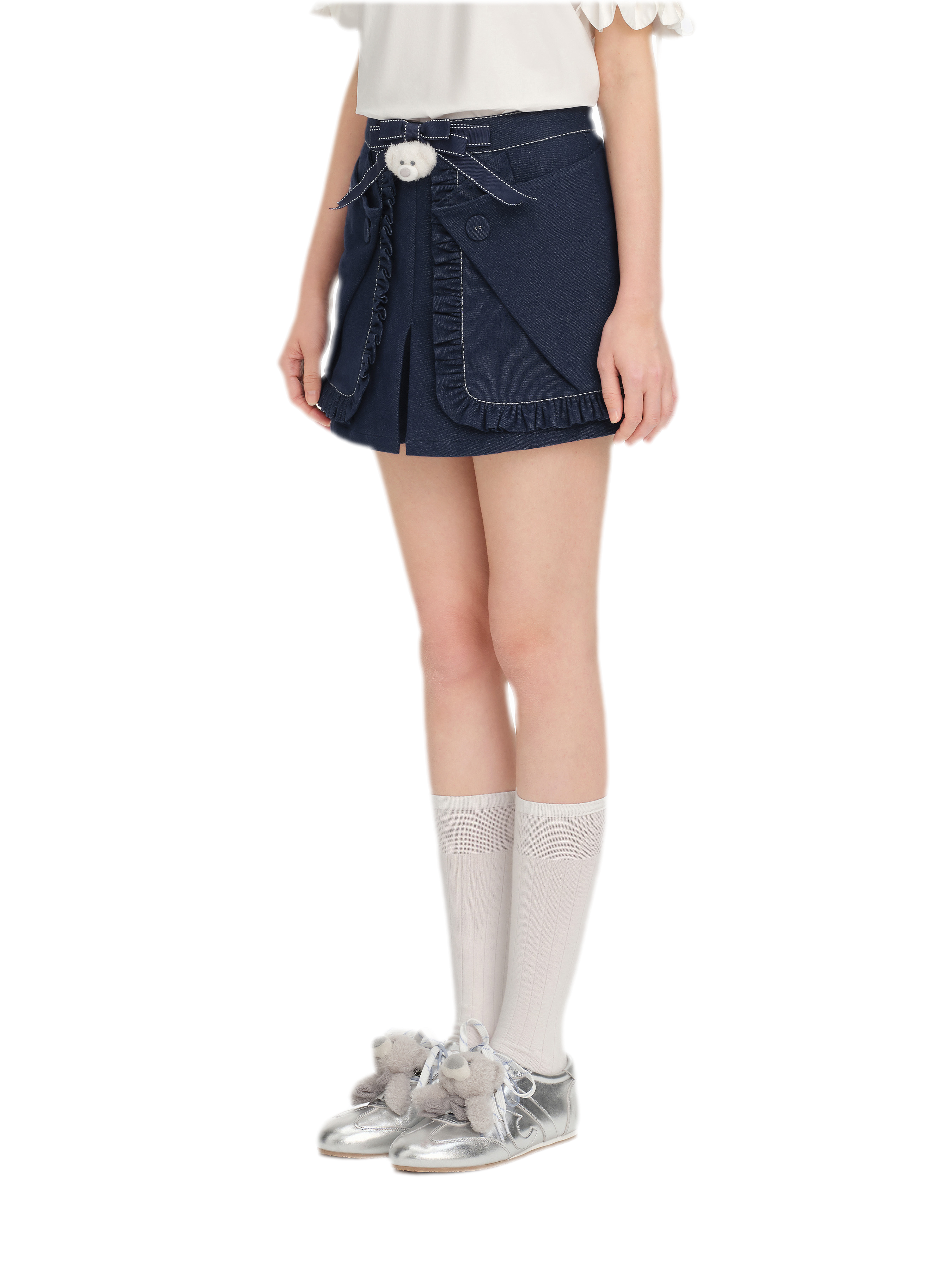 Bow Lace Denim Skort