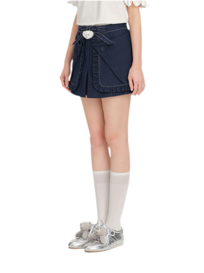 Bow Lace Denim Skort