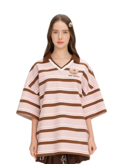 Floral Stripe Polo Tee