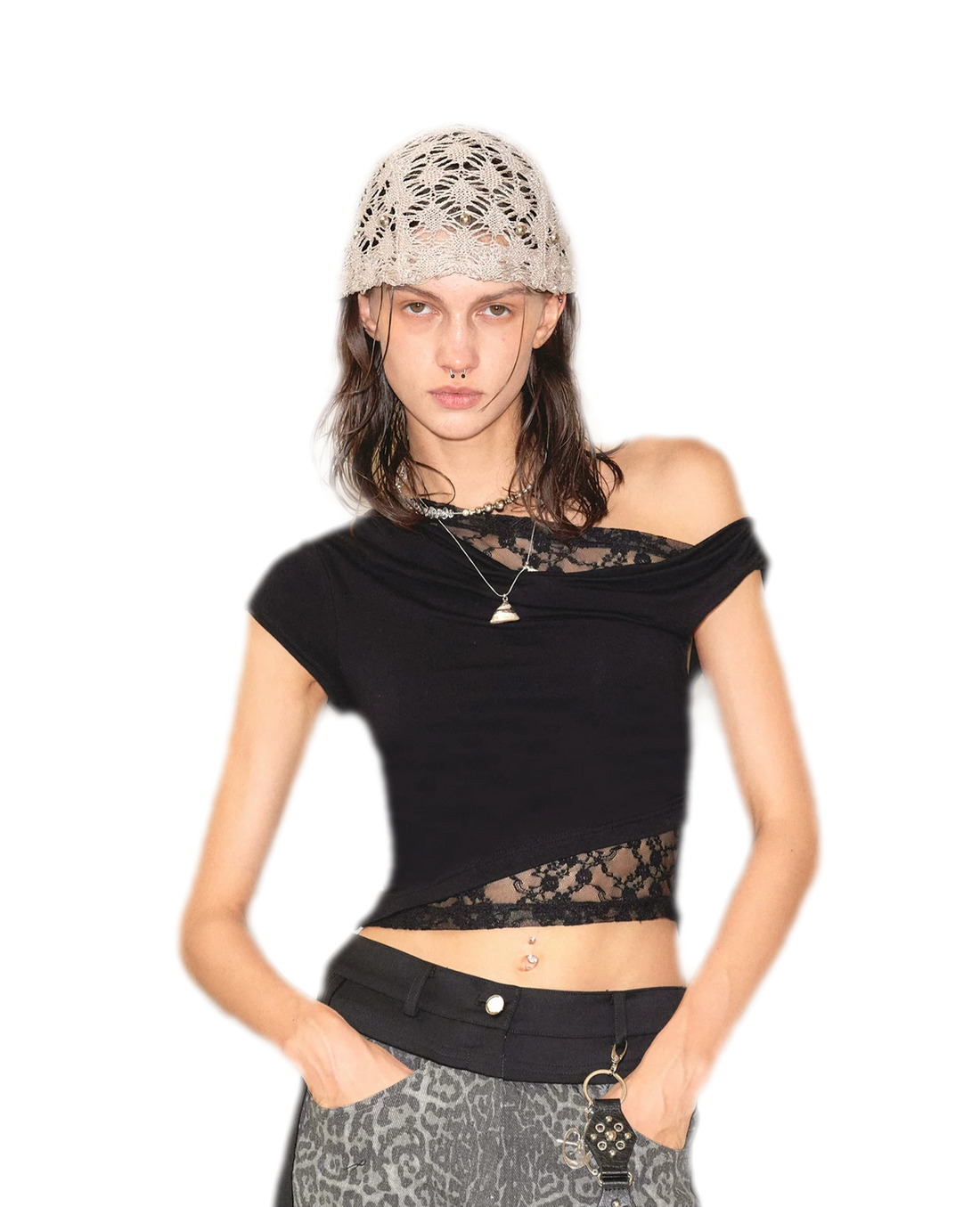 Lace Shoulder Trim Tee