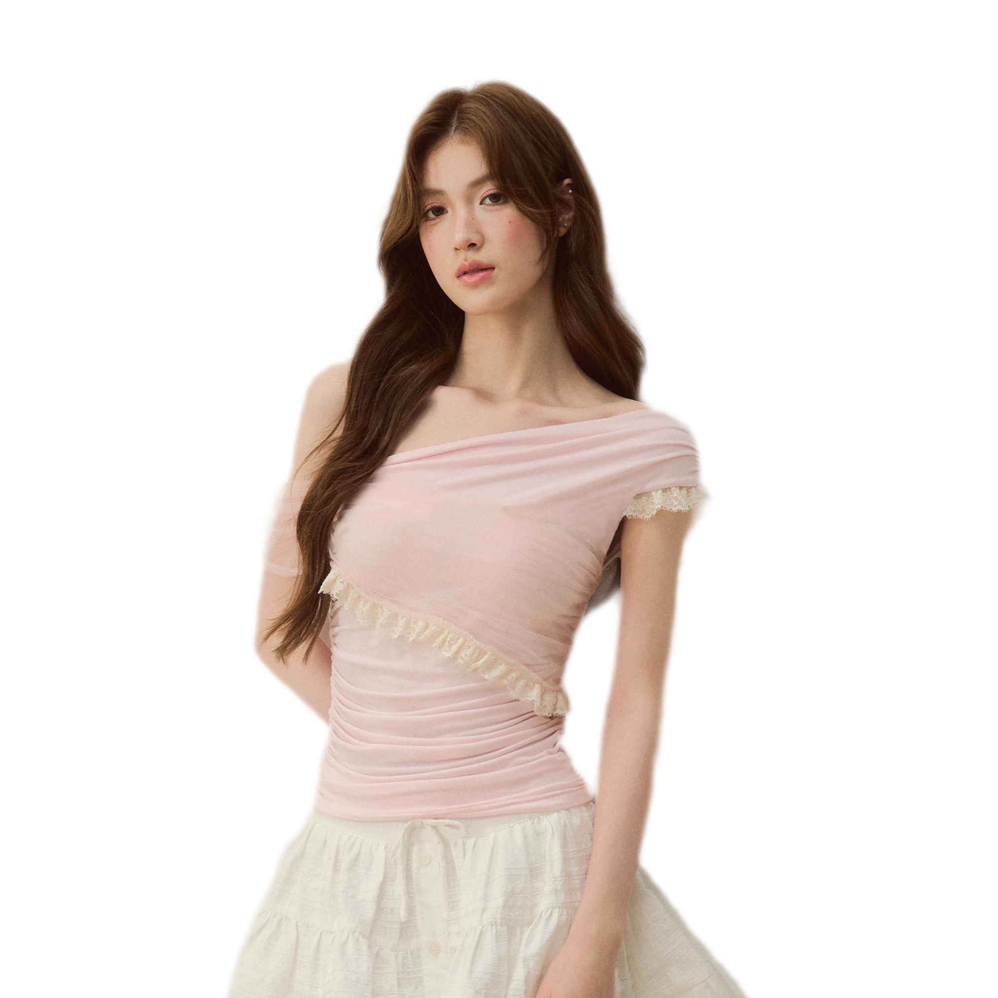 Lace Mesh Off-Shoulder Top