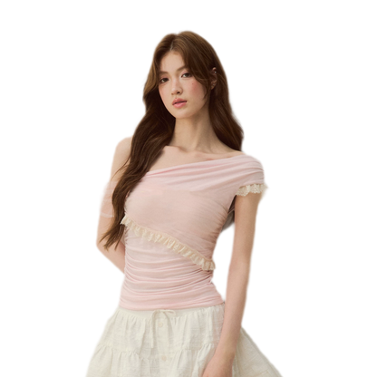 Lace Mesh Off-Shoulder Top