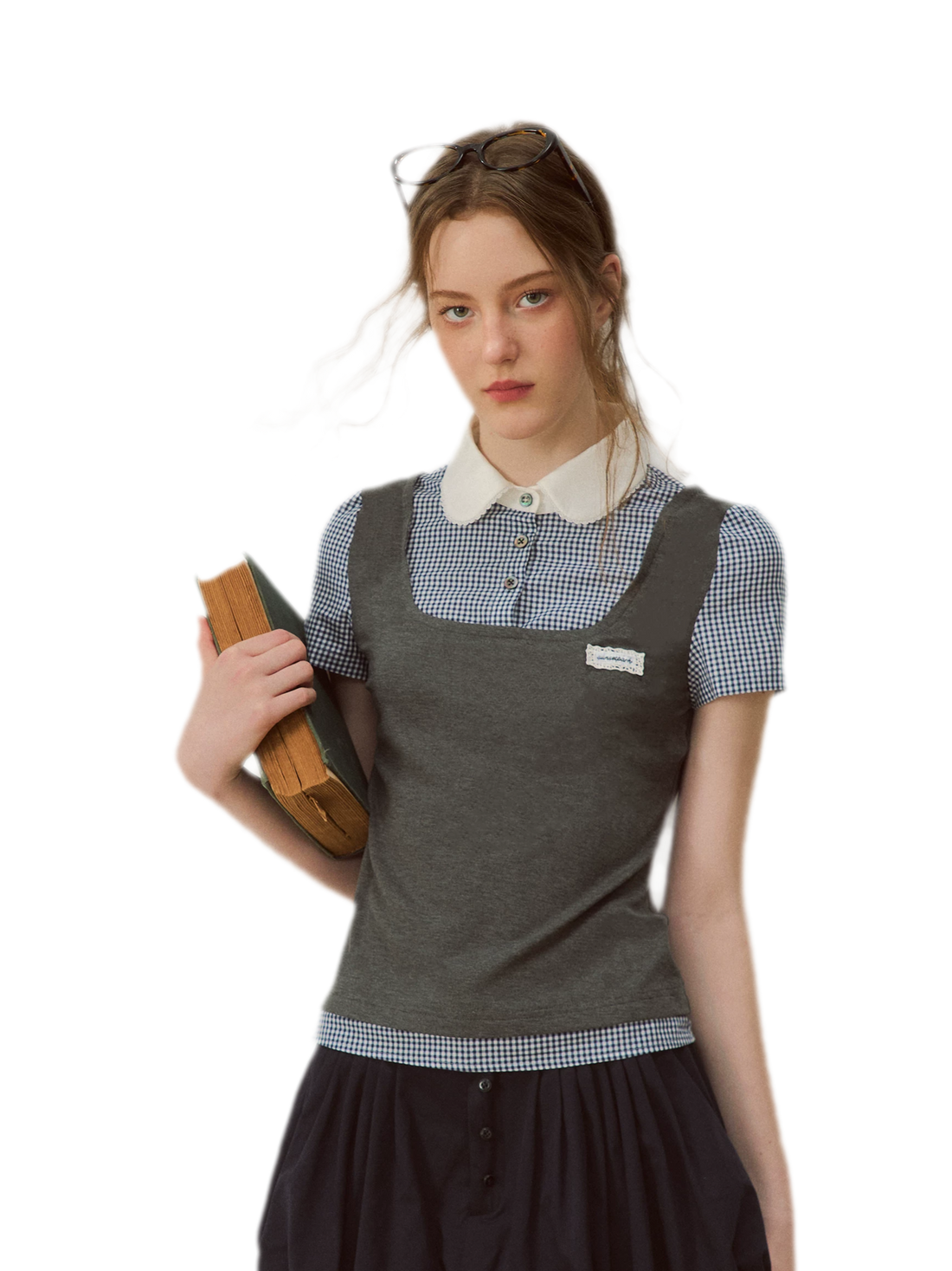 Patchwork Doll Collar Shirt