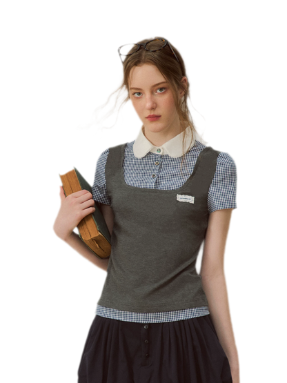 Patchwork Doll Collar Shirt