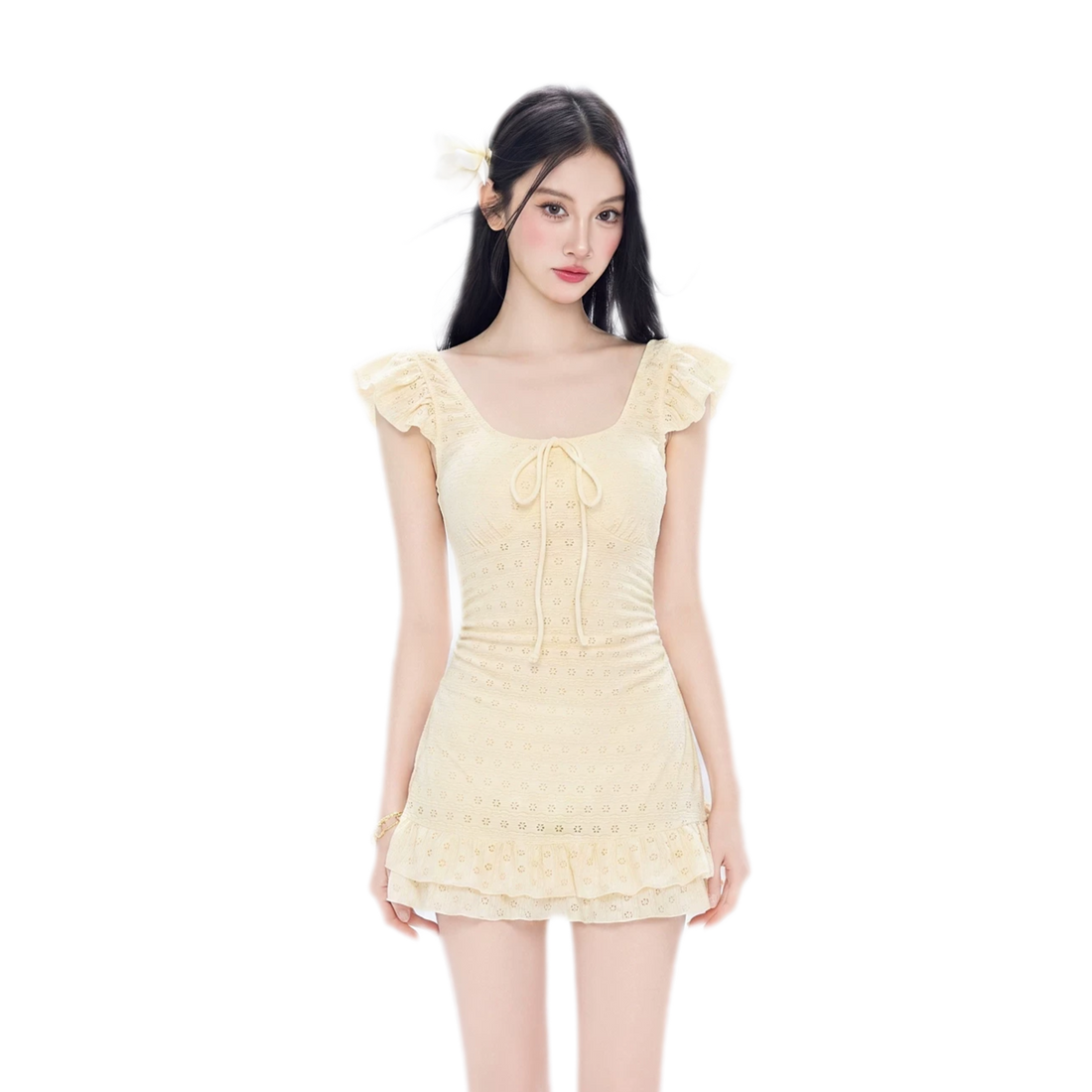Eyelet Ruffle Swim Dress