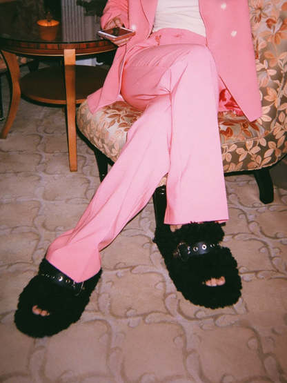 Teddy Fur Platform Mules