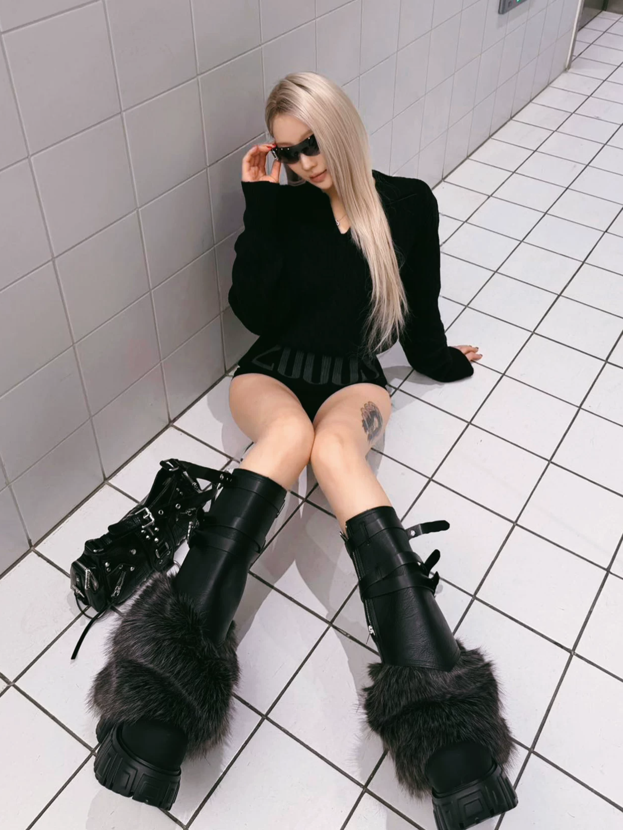 Fur Platform Combat Boots