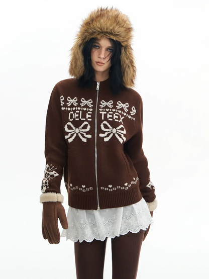 Jacquard Wool Baseball Cardigan