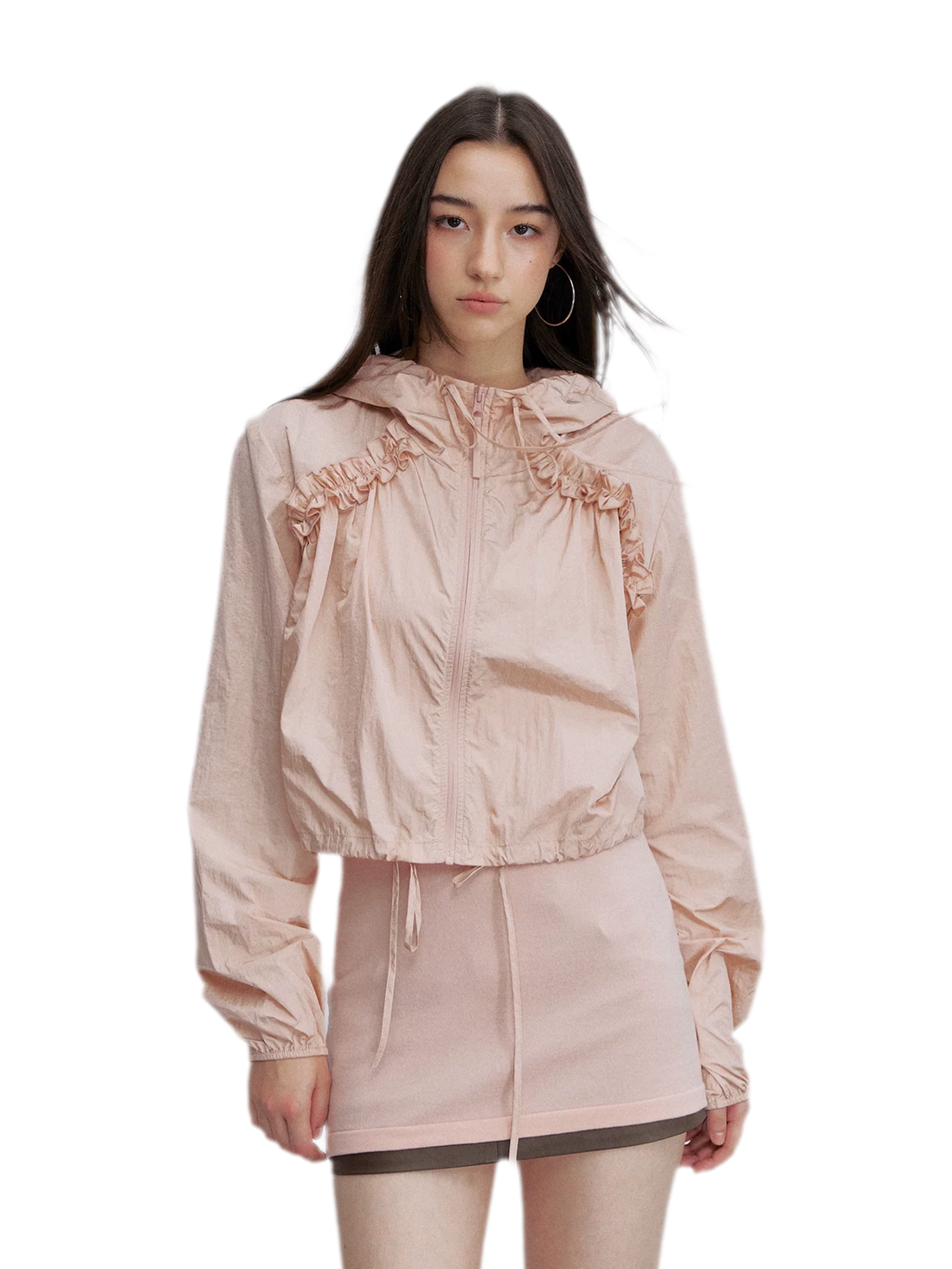 Nylon Ruffle Hooded Jacket