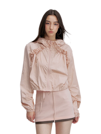 Nylon Ruffle Hooded Jacket