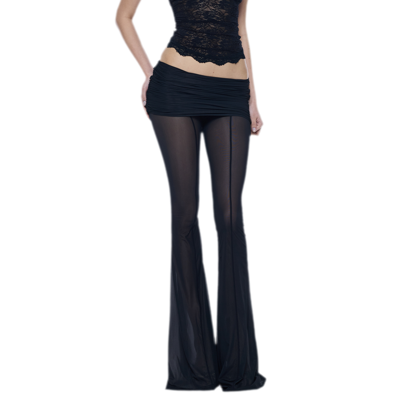 Sheer Mesh Flared Pants