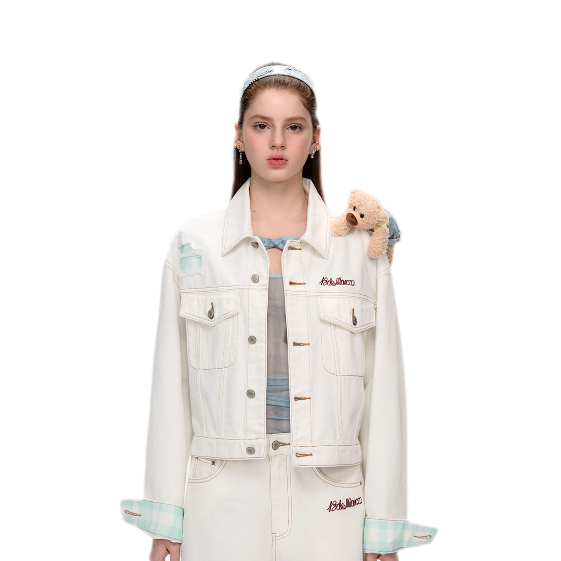 Plaid Cuffed Denim Jacket
