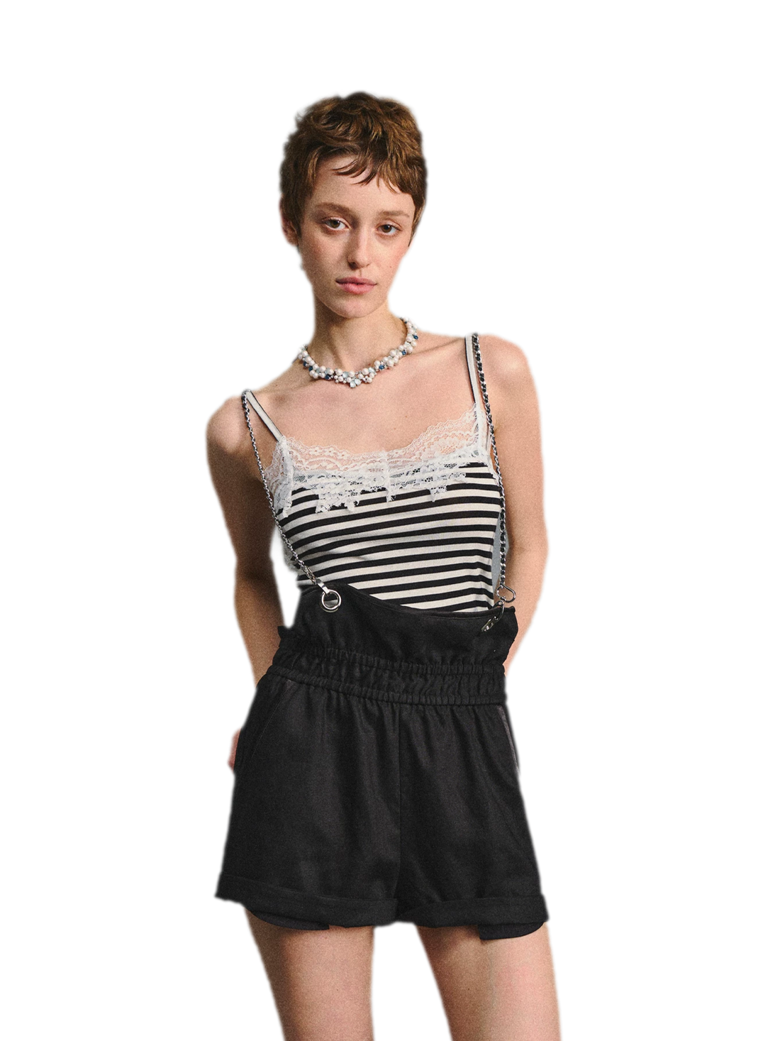 Chain Strap Suspender Shorts