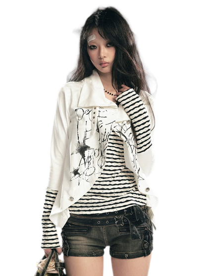 Striped Faux Layer Cardigan