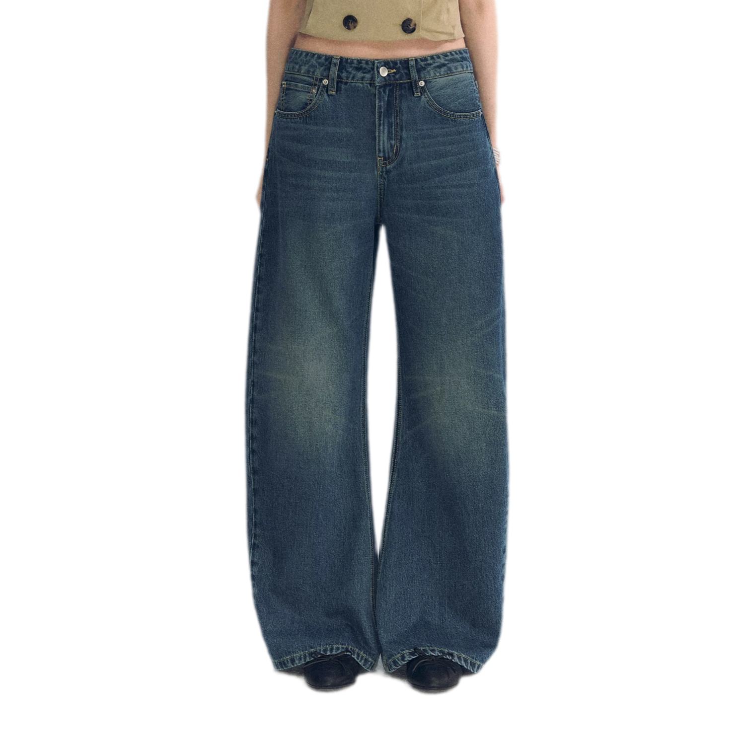 Vintage Wash Wide-Leg Jeans
