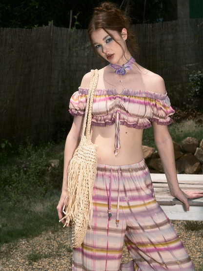 Gradient Plaid Wide-Leg Set