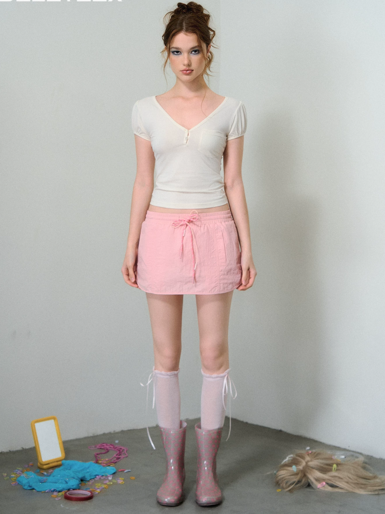 Nylon A-Line Mini Skirt