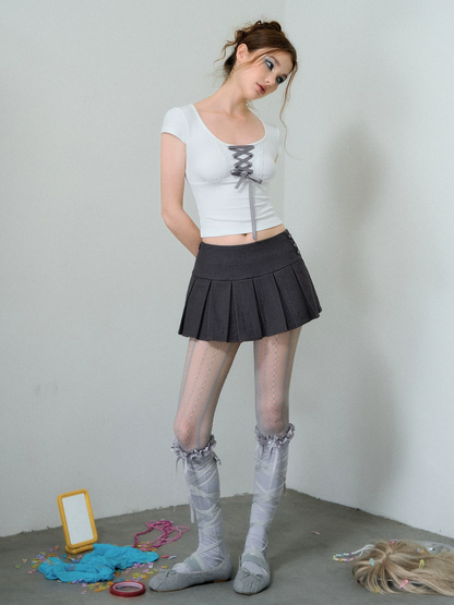 Pleated A-Line Mini Skirt