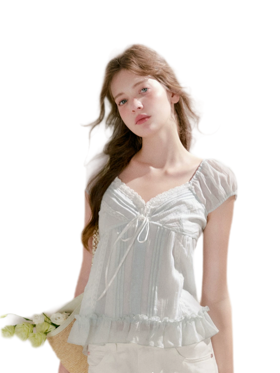 Pleated Lace Ruffle T-Shirt