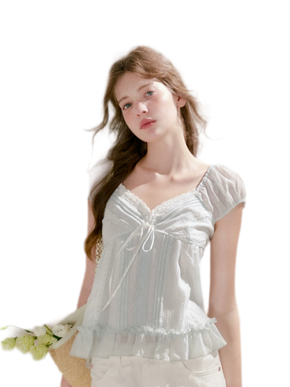 Pleated Lace Ruffle T-Shirt
