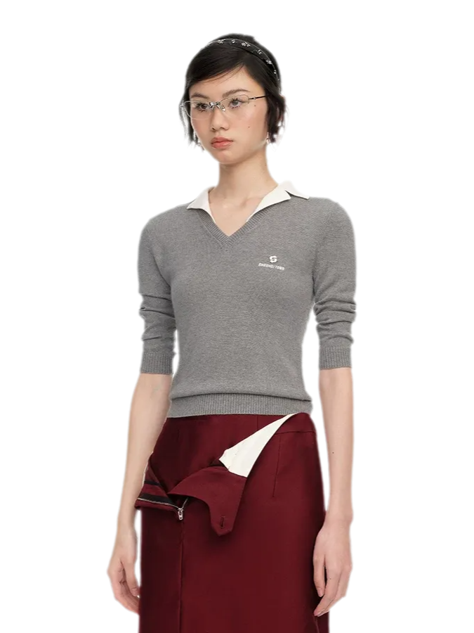 Silk Cashmere Collared Knit Top
