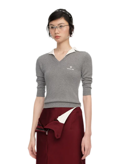 Silk Cashmere Collared Knit Top