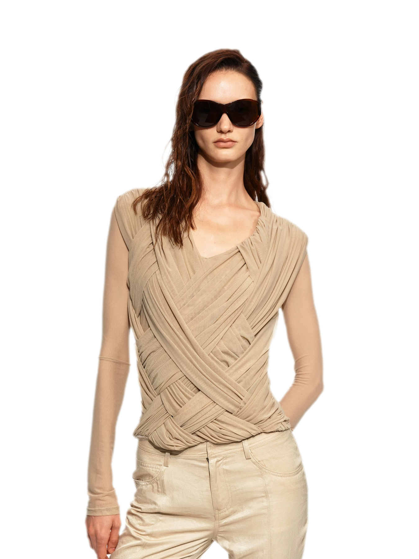 Pleated Cross-Over Fitted Top