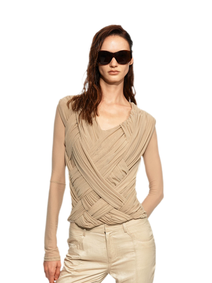 Pleated Cross-Over Fitted Top
