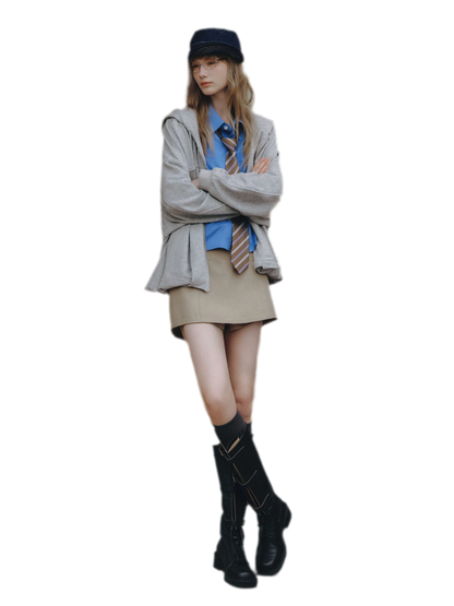 Twill Belted A-Line Skort