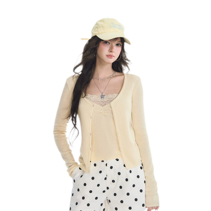 Lace Trim Knitwear Set