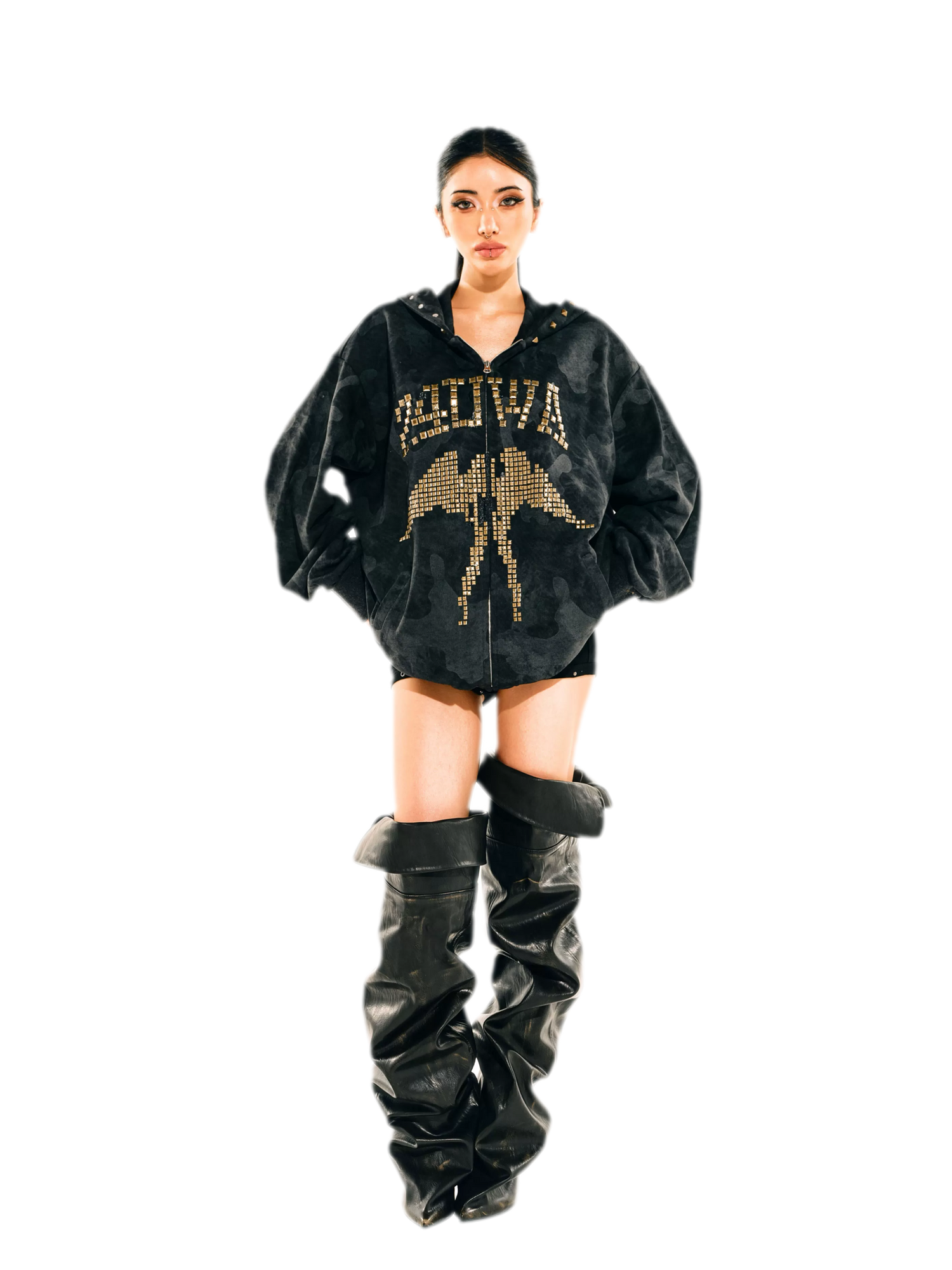 Camouflage Rhinestone Hoodie Sweatpants Set