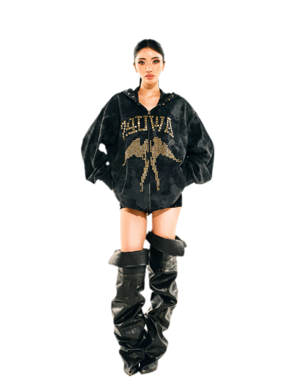Camouflage Rhinestone Hoodie Sweatpants Set