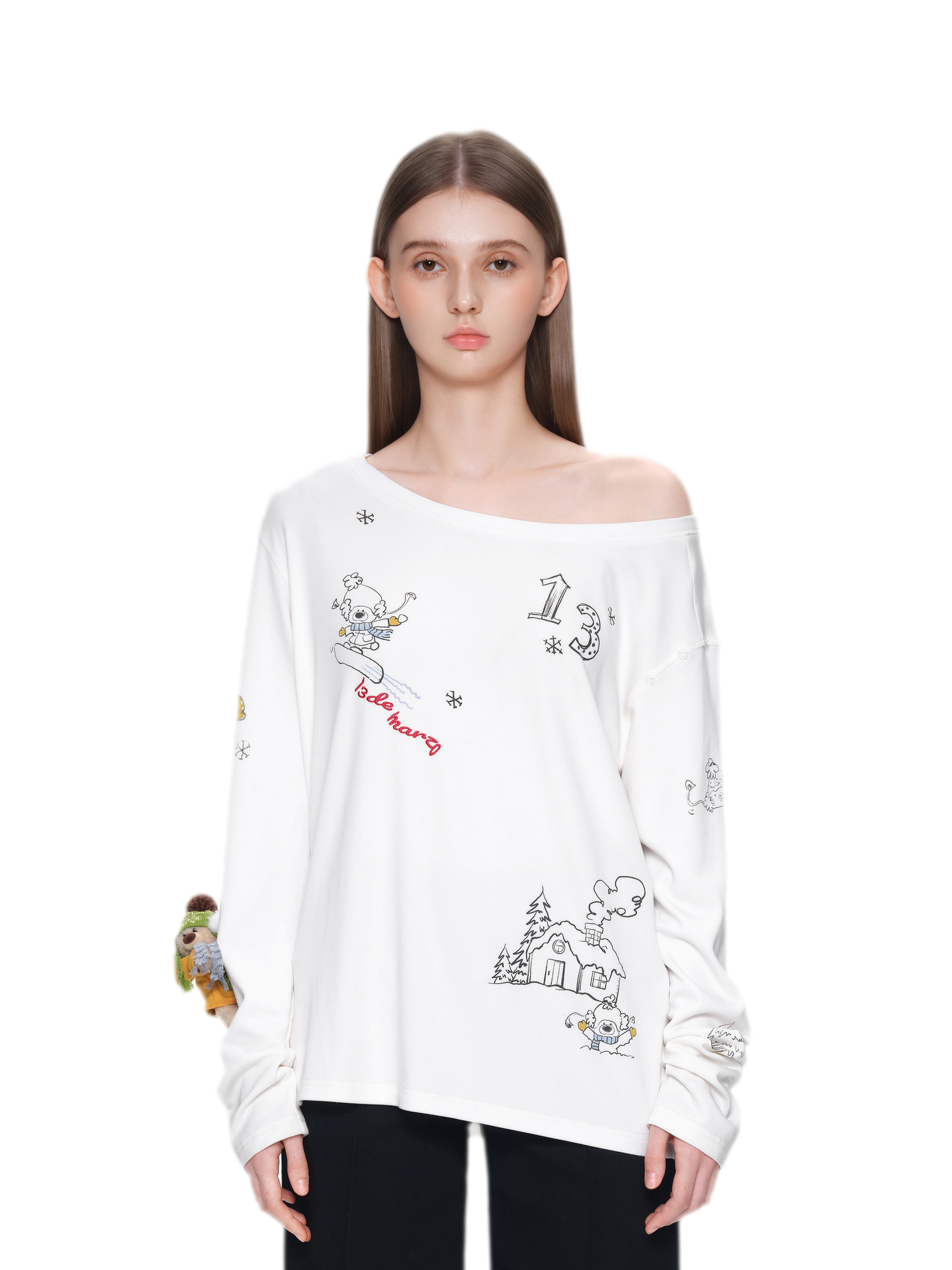 Graphic Off-Shoulder Long-Sleeve T-Shirt