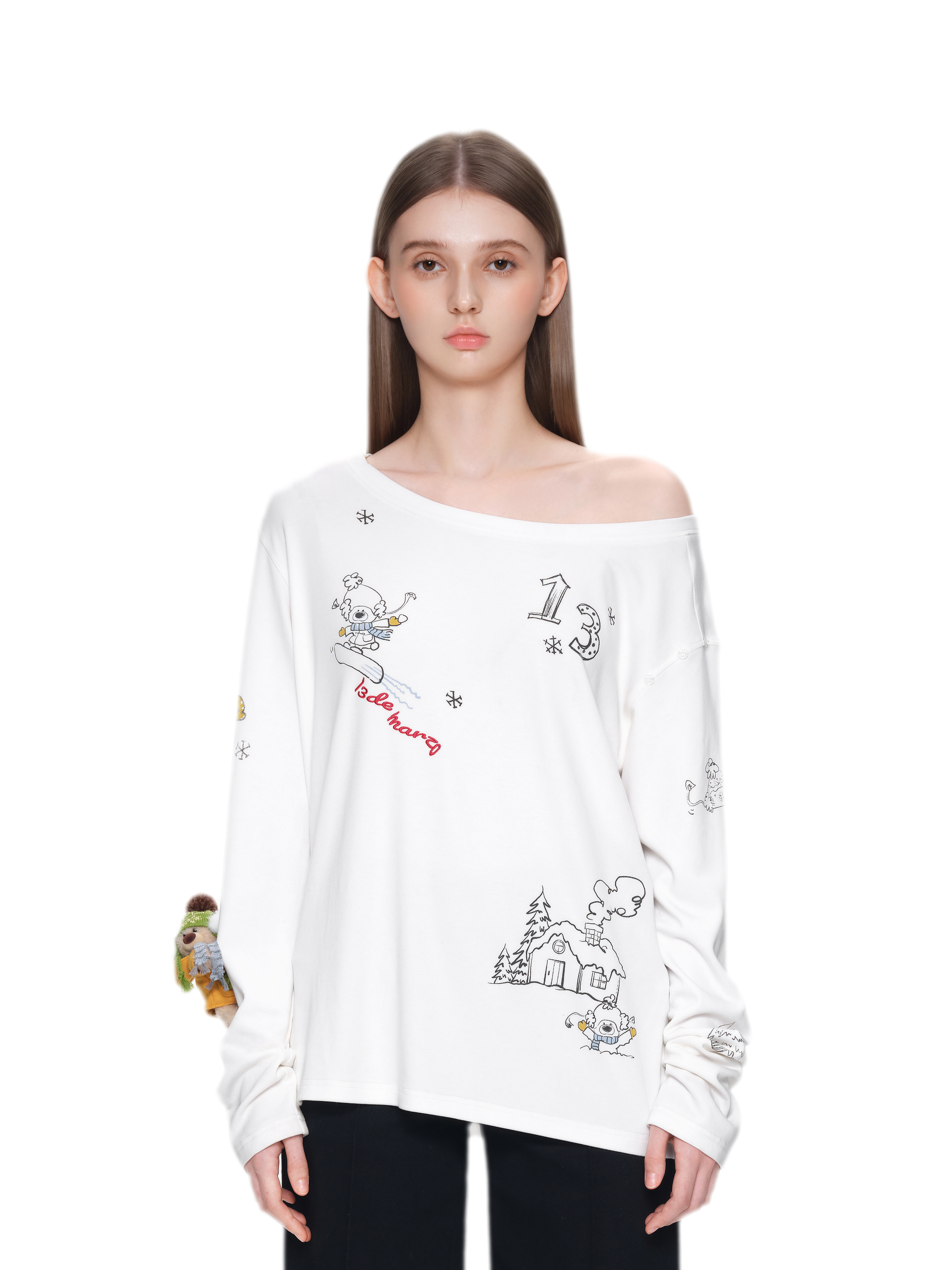 Graphic Off-Shoulder Long-Sleeve T-Shirt