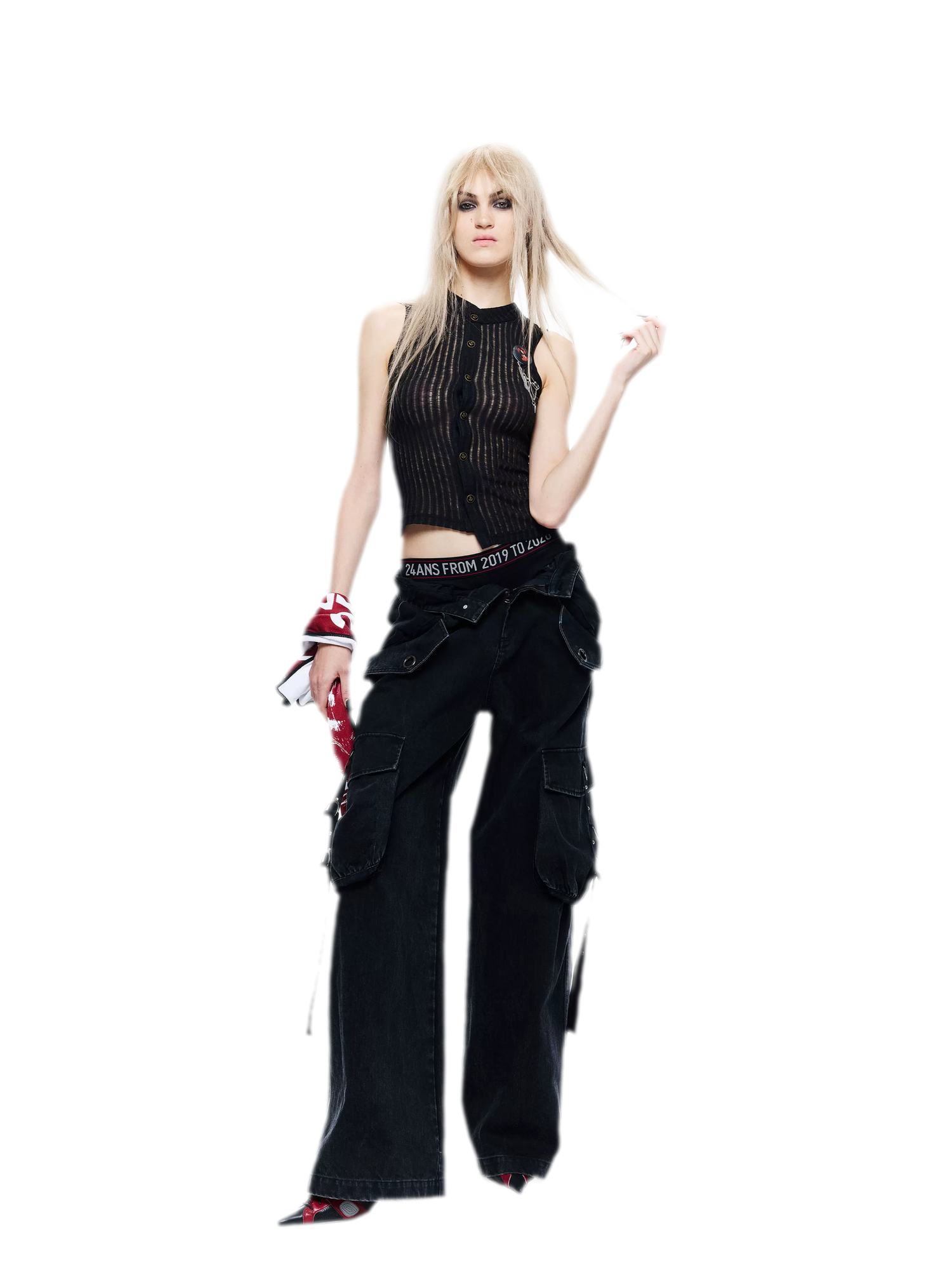 Washed Distressed Wide-Leg Jeans