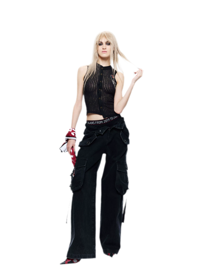 Washed Distressed Wide-Leg Jeans