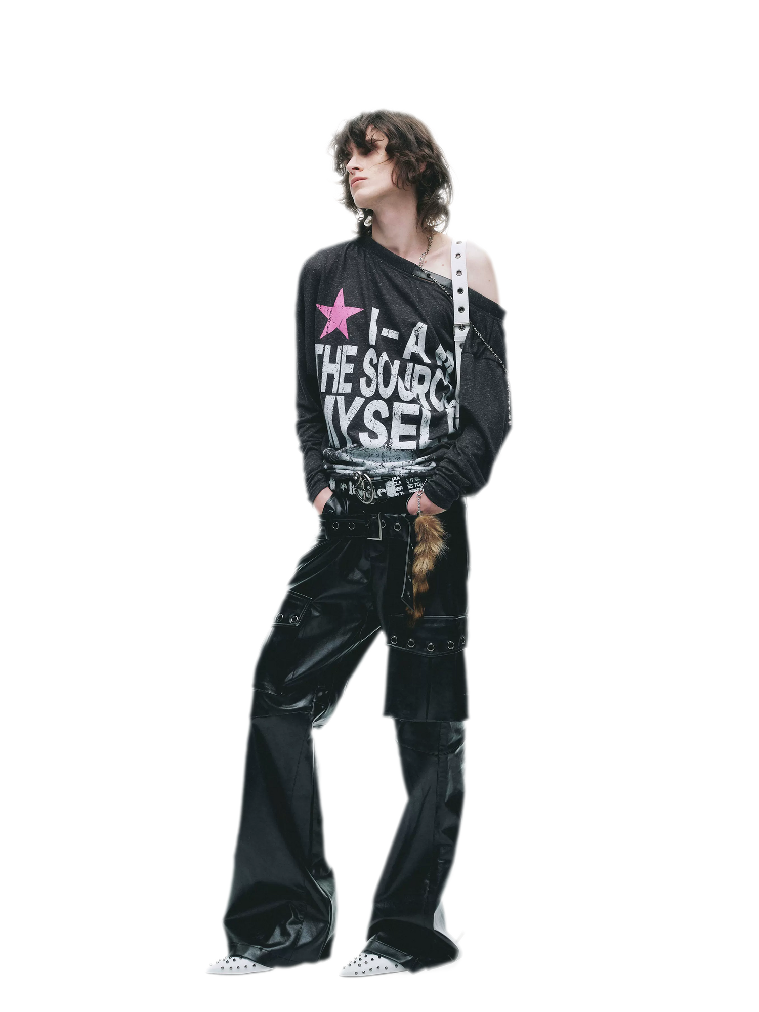 Distressed Graphic One-Shoulder T-Shirt