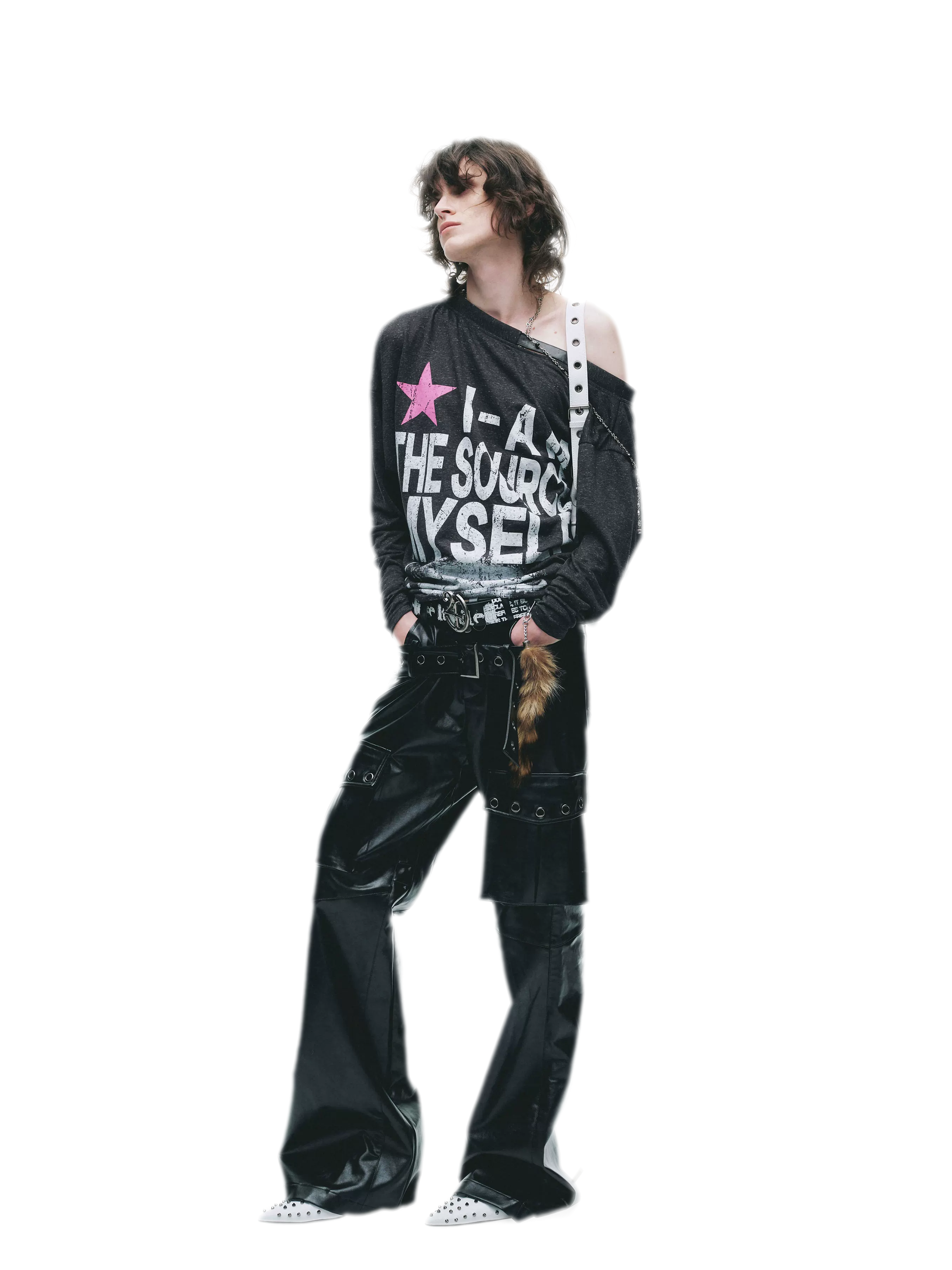 Distressed Graphic One-Shoulder T-Shirt