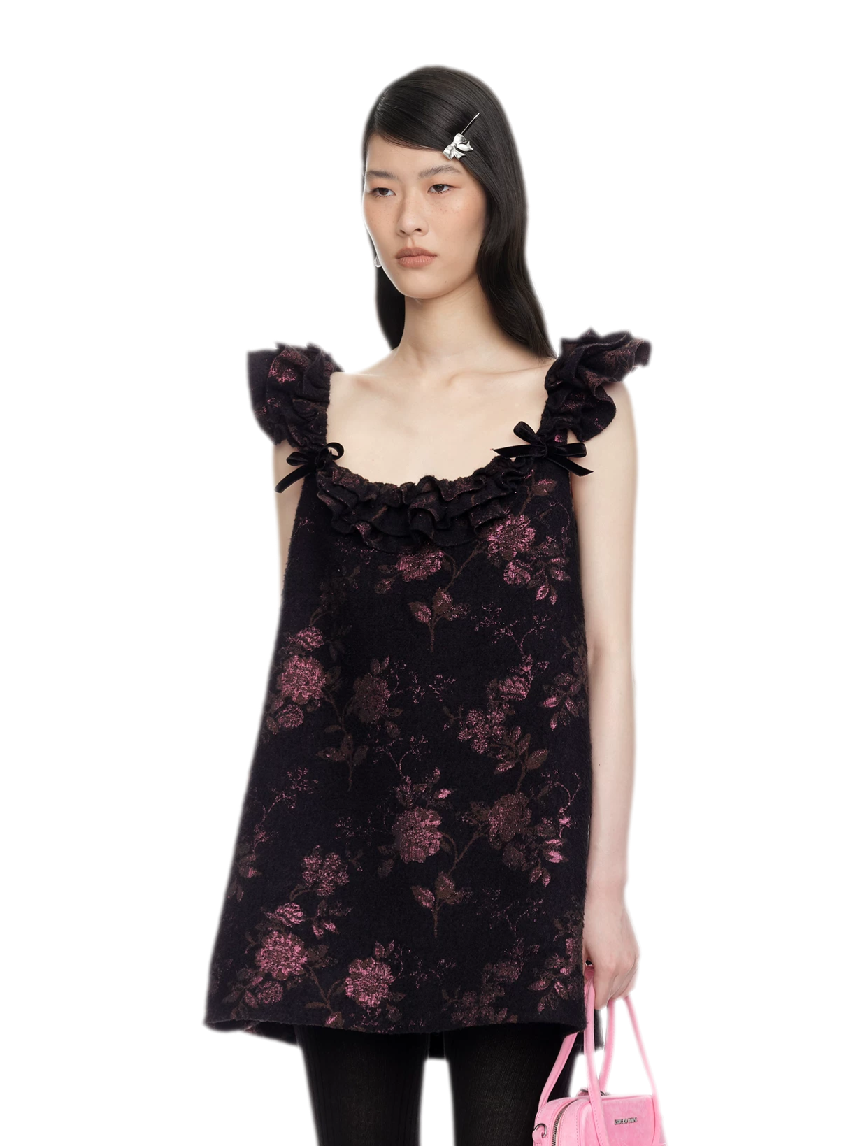 Floral Jacquard Ruffle Mini Dress