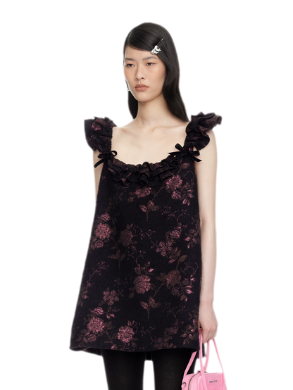 Floral Jacquard Ruffle Mini Dress