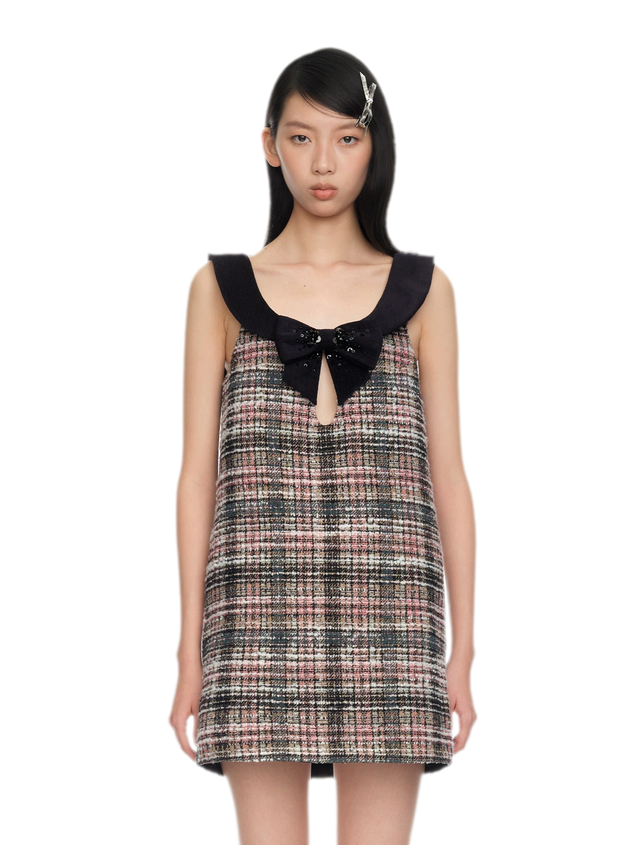 Plaid Tweed Bowknot A-Line Dress