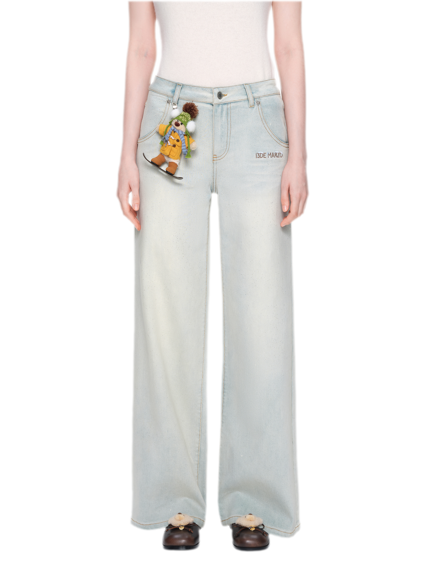 Shimmer Straight-Leg Denim Jeans