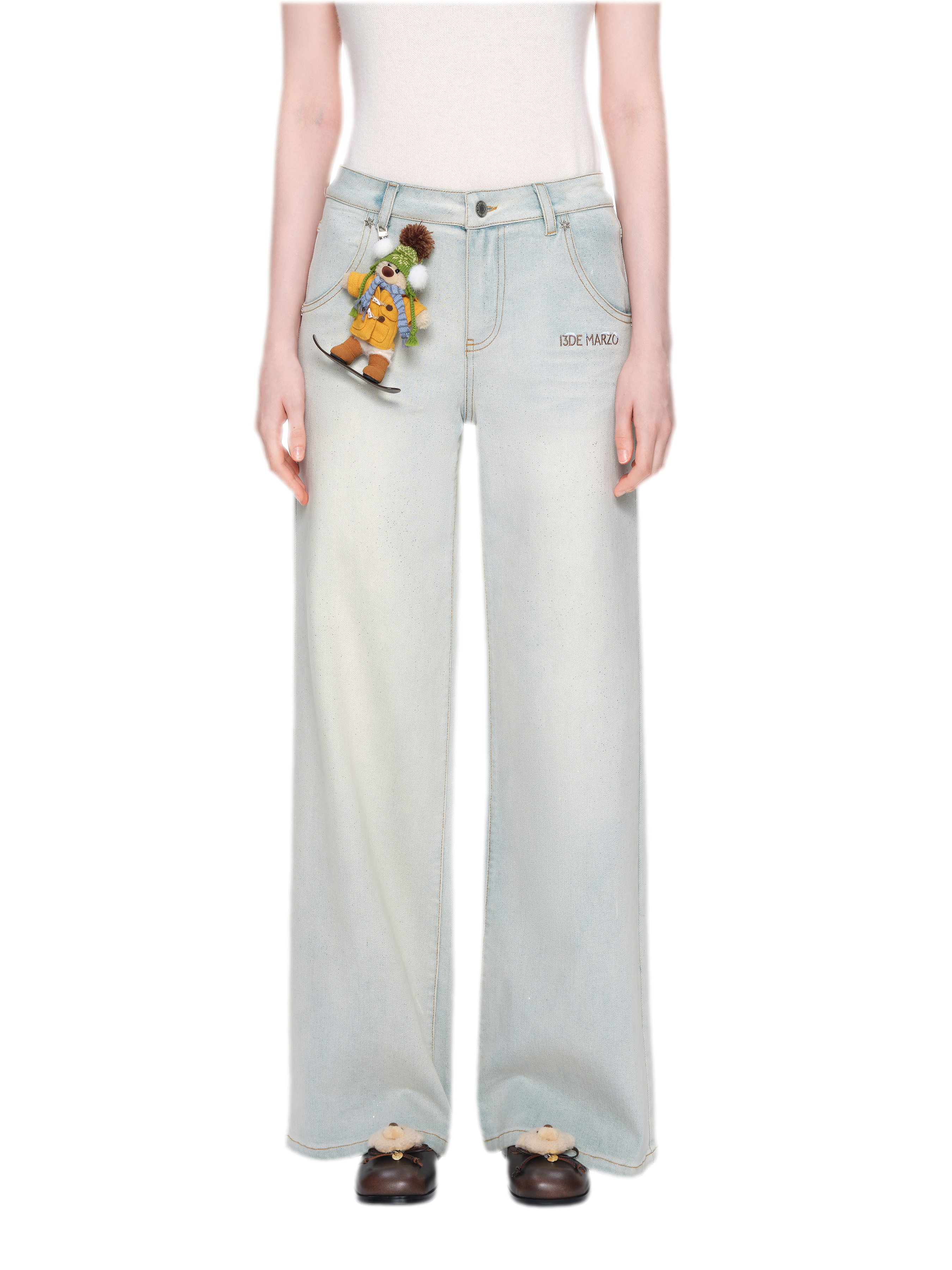 Shimmer Straight-Leg Denim Jeans