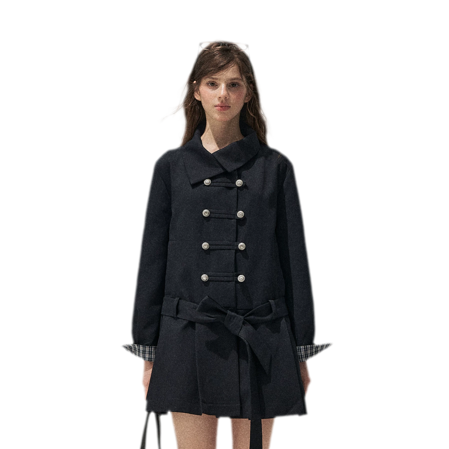 Plaid Cuff Napoleon Trench Dress