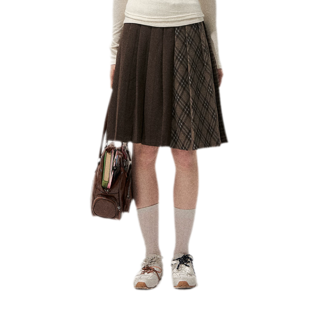 Patchwork Plaid Pleated A-Line Skirt