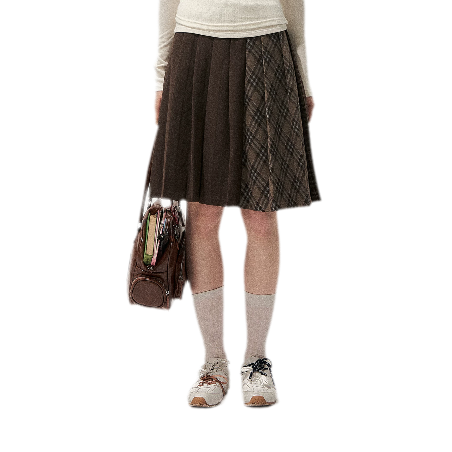 Patchwork Plaid Pleated A-Line Skirt